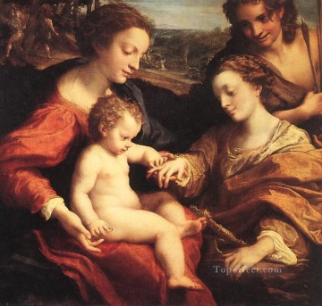 アントニオ・ダ・コレッジョ Painting - 聖カタリナの神秘的な結婚 2 ルネッサンスのマニエリスム アントニオ・ダ・コレッジョ